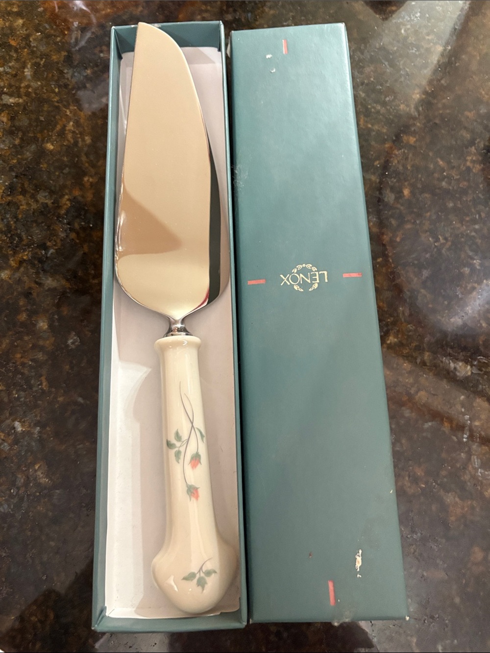 Lenox Cream Cake Server with Pink Floral Detail